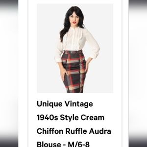 NWOT Unique Vintage Cream Audra Blouse